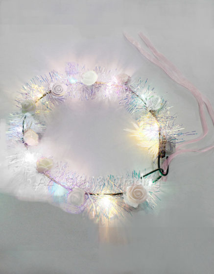 White Flowers Headband With LED Lights
