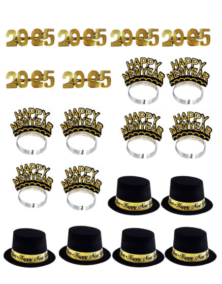 20 persons Party Pack-Gold-balck Top Hat Tiara Glasses