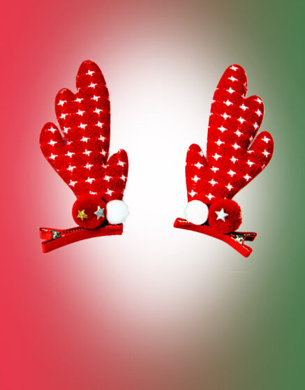 Red Reindeer Antlers Hair Clips-Pair