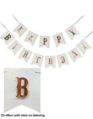 HBD Banner White Base Stick Rose Gold Letters