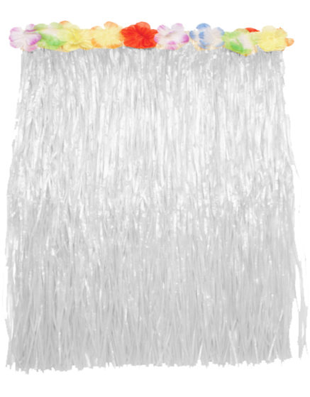 Long White Hula Skirt w flowers.