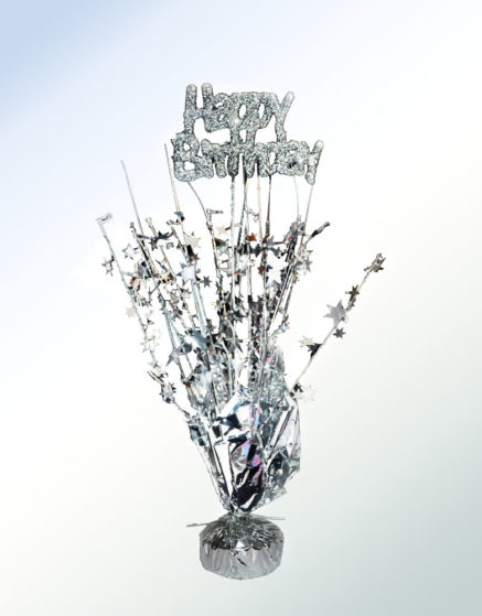 Centerpiece Silver Happy Birthday