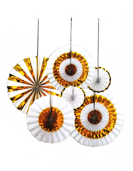 Party Decoration Gold White Paper Fans